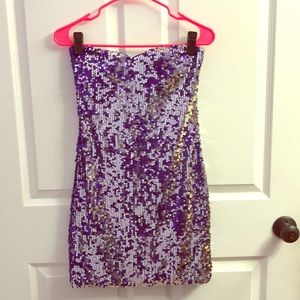 Silver and purple sequin dress